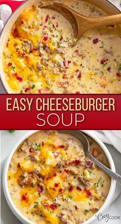 cheeseburger soup with bacon, cheese, and ground beef Burger Soup Recipes, Easy Cheeseburger Soup, Cheese Burger Soup, Cheeseburger Soup Crockpot, Burger Soup, Cheeseburger Soup Recipe, Ground Beef Potatoes, The Cozy Cook, Cheddar Cheese Recipes