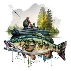 a man in a boat with a large fish on it's side and another person fishing