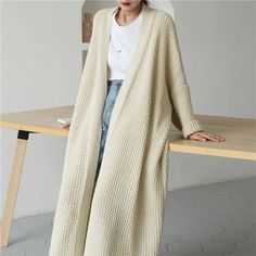 Color: Beige, Black, Wine, Green, Navy, Caramel; Size: One Size Thick Knit Cardigan, Long Sweater Coat, Cardigan Plus Size, Loose Knit Cardigan, Women Long Cardigan, Pullover Mode, Elegant Sweater, Áo Len Cardigan, Loose Coats