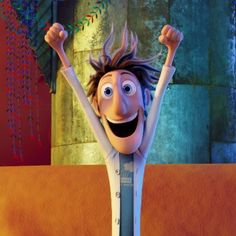 a cartoon character with his arms in the air