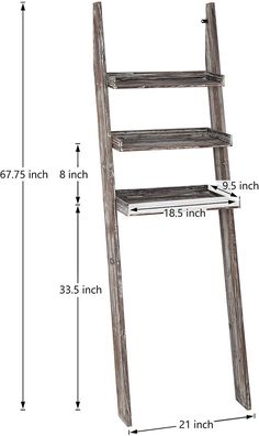 3-Tier Rustic Wood Over-The-Toilet Wall-Leaning Ladder Storage Shelves-MyGift Shelf Organizer Ideas, Bathroom Ladder Shelf, Over The Toilet Ladder, Wooden Bathroom Shelves, Stairs Makeover Ideas, Torched Wood, Shelves Above Toilet, Bathroom Ladder, Torch Wood