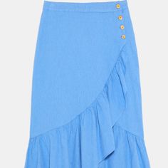 Super Cute Linen Skirt From Zara Size S Chic Light Blue Skirt, Blue Tiered Wrap Skirt For Spring, Blue Ruffled Midi Skirt, Light Blue Ruffled Skirt, Chic Blue Asymmetrical Skirt, Chic Asymmetrical Blue Skirt, Chic Blue Lined Wrap Skirt, Blue Flared Wrap Skirt For Spring, Bridesmaid Dresses Ideas