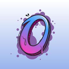 the letter o is painted in purple and blue with pink drips on it's side