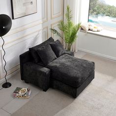 This contemporary sofa, with its simple yet elegant design, is the ideal addition to most living rooms. The sofa is made of soft suede material, which has a delicate touch and is comfortable to sit on, making people reluctant to get up once they sit on it. Its clean lines and comfortable backrest design provide good support, and ensure comfort for long-term use. Its easy-to-clean upholstery ensures low maintenance, while the straightforward installation process makes setup a breeze. Made from hi Modern Luxury Sofa, Black Daybed, Oversized Chaise Lounge, Chaise Lounge Indoor, Modern Fabric Sofa, Upholstered Sofa Bed, Modern Luxury Living Room, Luxury Sofa Living Room, Upholstered Chaise Lounge