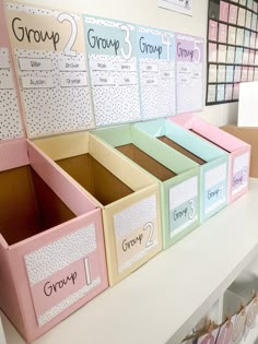 the drawers are labeled groups and groups 2, 3, 4, 5, 6