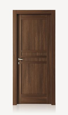 an open wooden door with metal handle on the front and side panels, in dark wood