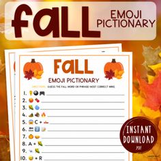 fall emojtionary with pumpkins and leaves in the background, on top of a