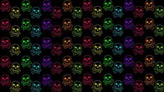 colorful skulls and crossbones on black background