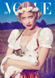 VOGUE Flower Garland Hair, German Dress, Vogue Germany, Vogue Covers, Folk Dresses, Folk Fashion, Historical Costume, Bavaria, Creative Fashion