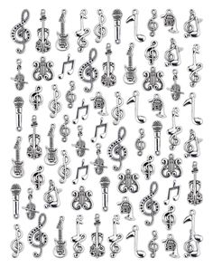 PRICES MAY VARY. Material: Alloy, 100% brand new and high quality. Quantity: Set of 70 (14 different styles, 5 each). Size: 0.79" - 1.25" (20 - 32 mm). Color: antique silver. Versatile jewelry making supply for earrings, necklace, bracelet, belts and home decoration. Give you the feeling of ancient. It have many kinds, such as guitar treble clef trumpet cassette tape saxophone microphone charms and so on Tibetan style charms pendants adopt electroplating process, beautiful and safe. Used to create dramatic pendants, earrings, bracelet, necklace, anklet, home decoration and other event decoration, is a very useful accessory. A good gift for birthday party favors, mini treasure toy gifts, halloween and christmas party. Great DIY gift for your friends,lovers or yourself to creat unique eye-ca Notes Symbols, Queen Bee Tattoo, Beetlejuice Tattoo, Houston Tattoos, Diy Science Experiments, Doodle Art Journals, Laser Engraved Ideas, Diy Science, Bee Tattoo