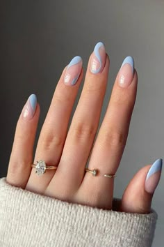 Best 25+ light blue nails ideas you must try this year Almond Acrylic Nails, White Nail, Pastel Nails, Oval Nails, Prom Nails, Cute Nail Designs, Short Acrylic Nails, Cute Nail, Nail Arts