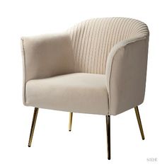 a white chair with gold legs on a white background