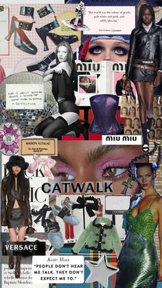 a collage of photos with different types of clothes and shoes on them, including the words catwalk