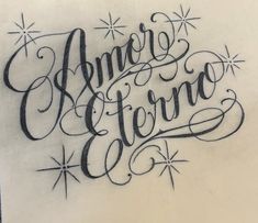 an ink drawing with the words amerg eterno written in cursive writing