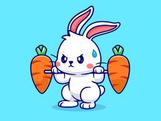 a cartoon bunny holding two carrots