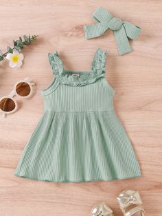 Mint Green Cute  Sleeveless Cotton Plain Cami Embellished Medium Stretch Summer Baby Clothing Baby Summer Outfits, Summer Dress For Baby Girl, Summer Beach Dress For Babies, Infant Dresses Summer, Baby Girl Frocks Summer, Baby Girl Cotton Dress, Cotton Frocks For Kids, Baby Summer Dresses, Summer Baby Clothes