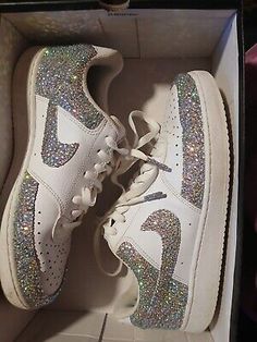 Blinged Out Shoes, Bedazzled Nikes, Bedazzle Shoes, Rhinestone Things, Bedazzled Sneakers, Bedazzled Items, Rhinestone Stuff, Bling Projects, Rhinestone Sneakers