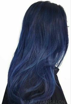 Shades Of Blue Hair Dye, Smokey Navy Hair, Blue Hair Shades, Midnight Dark Blue Hair, Navy Blue Hair Color, Indigo Blue Hair, Midnight Blue Hair Color, Long Dark Blue Hair, Shades Of Blue Hair