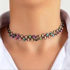 Colorful Tattoo Choker Tattoo Choker Colorful Beaded Colorful Tattoo, Bead Decor, 90s Stuff, Tattoo Choker, Bead Storage, Through The Decades, Silver Bow, Jewelry Choker, 90s 00s