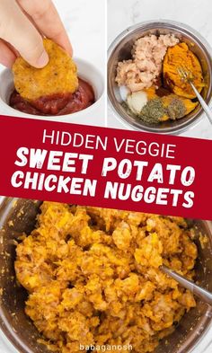 the ingredients for sweet potato nuggets in bowls