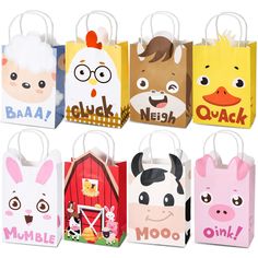 several small bags with farm animals on them