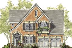 this is an artist's rendering of the front elevation of these european house plans