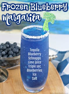 the frozen blueberry margarita is ready to be served