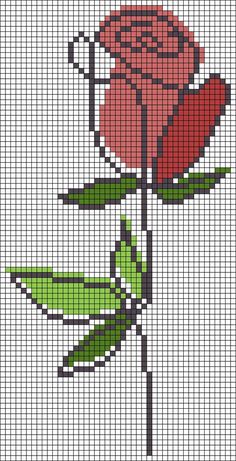 a cross stitch pattern with a red rose