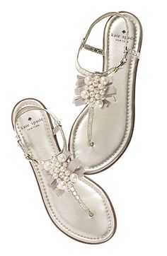 kate spade new york 'hedy' sandal | Nordstrom Wedding Shoes Flats Sandals, Flat Sandals Outfit, Kate Spade Wedding Shoes, Flat Wedding Shoes, Kate Spade Wedding, Wedding Shoes Sandals, Elegant Wedding Shoes, Pearl Wedding Shoes, Shoes Elegant