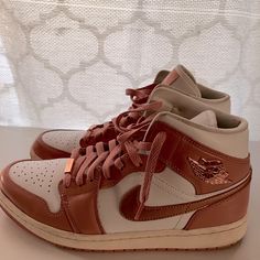 Rose Gold High Top Jordans Stars Still Intact Woman’s 11 Sporty Jordan Shoes With Round Toe, High Top Jordans, Womens Jordans, Quince, Jordan Shoes, High Top, Pink White, Athletic Shoes, Jordan