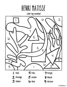 the color by number worksheet for henni matissee