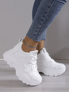 Women's Height Increasing Chunky Sneakers, New Casual Sporty White Shoes For Shorties White         Women Shoes, size features are:Bust: ,Length: ,Sleeve Length: Casual Shoes Women Sneakers, Shoes Women Sneakers, Trendy Shoes Sneakers, Shoes Outfit Fashion, Shoes Teen, Dad Shoes, Cute Nike Shoes, Cute Nike, White Shoes Women