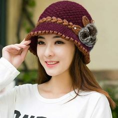 Fashion Women Lady Winter Warm Crochet Knitted Flowers Decorated Ears Hat Hot Size: one size.  Color: Pink.  Gender: unisex.  Age Group: adult. Cloche Hat Crochet, Knitted Flowers, Fashion Women, Hats For Women, Baseball, For Women, Hats, Crochet, Flowers