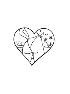 a black and white drawing of a heart with an image of two people in it