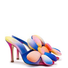 A collectible design from our limited-edition partnership with Cuban-American artist Gabriela Noelle, this playful mule is a walking work of art in an eye-catching gradient rainbow that's reminiscent of Spring. The color gradient may vary slightly according to each pair, making each one unique! Rainbow Fabric, Shoes Heels Classy, Shoes Trendy, Chic Heels, Slip And Slide, Color Gradient, Shoe Inspo, Jennifer Fisher, Boot Pumps