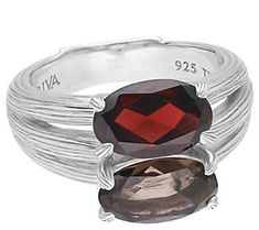 Complement your gestures with this double cocktail ring that pairs a silky smoky quartz with a bold red garnet. From Ariva. Garnet Ring, Garnet Stone, Double Ring, Garnet Rings, Smokey Quartz, Red Garnet, Quartz Stone, Cocktail Ring, Smoky Quartz