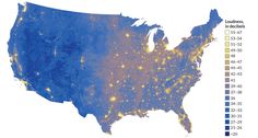 the united states is shown in blue and yellow, as well as many other cities