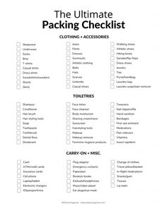 the ultimate packing checklist is shown in black and white