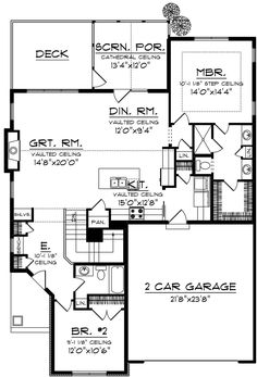 the first floor plan for a house with two car garages and an attached living area