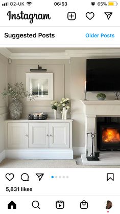 the instagram page shows an image of a fireplace