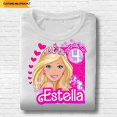 Barbie Birthday Shirt 4, Cute 5th Birthday Shirt, Custom Pink Birthday Shirt, Bday Shirt, Birthday Girl T Shirt, Doll Design, Birthday Png, Design Birthday, Bday Girl