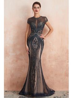 Luxury Beading Fitted Mermaid Champagne Formal Dress For 2020 Wedding Customizable Length Fitted Evening Dress For Wedding, Ceremony Evening Dress Fitted Floor-length, Fitted Floor-length Ceremony Gown, Fitted Floor-length Gown For Ceremony, Ceremony Floor-length Fitted Evening Dress, Black Fitted Dress For Ceremony, Fitted Full-length Ceremony Dress, Short Sleeve Prom Dresses, Sweep Train Prom Dress