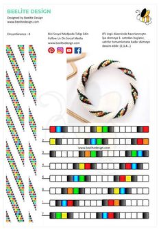 the instructions for beaded bracelets with different colors and designs on it, including beads