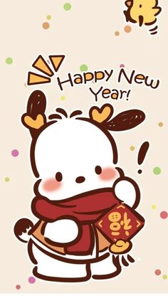 a cartoon character holding a chinese new year card