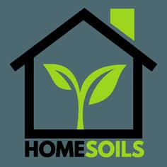 the home soils logo is shown in black and green with a house on it