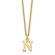 Introducing our 10k yellow gold dainty letter n initial name monogram necklace for her - the perfect personalized accessory for any fashion-forward woman. This monogram necklace for women is delicately crafted with a dainty gold chain and features a stunning letter n pendant. It's the perfect themed necklace for women who love to add a touch of elegance to their outfits. Our name necklace for women is made with high-quality 10k gold, ensuring it will last for years to come. It's the perfect fashion necklace for women who want to make a statement with their jewelry. This dainty gold necklace for her is the perfect addition to any jewelry collection and makes a great gift for any occasion. Shop our collection of women's jewelry today and find the perfect piece to complete your look. Our pers Elegant Yellow Gold Letter Name Necklace, N Letter Necklace, Luxury Yellow Gold Initial Pendant Name Necklace, N Pendant Letter Gold, N Initial, Dainty Gold Chain, Alphabet Pendant Gold Letters, Initial Name, Necklace For Her