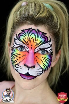 Tiger Face Paint, Rainbow Tiger, Body Paintings, Painted Rainbow, Tiger Face, Face Painting Designs