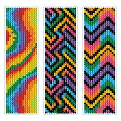 two colorful bookmarks with different patterns on each one and the same pattern as shown in the