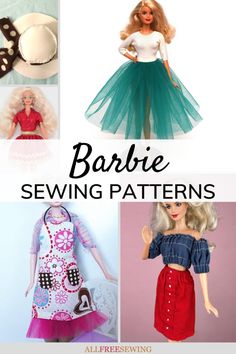 barbie doll sewing patterns for clothes and accessories, including skirts, dresses, headbands