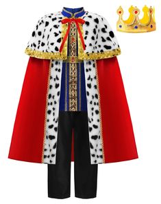 PRICES MAY VARY. 【Material】: Polyester 【Design】: The entire costume is elegant and luxurious, in line with the image of the king, with red robes, highlighting the power of the king 【Content】:Top,pants,robe and crown 【Occasions】:Suitable for performance, dance party, Halloween, cosplay, birthdays etc. 【Precautions】:Avoid cleaning with hot water; Hand wash, do not bleach. Care instructions:  Hand wash only.  Wash carefully in cold water. Don't scrub with a scrub brush.  Do not soak overtime; gentl Kids King Costume, King Costume For Kids, Knight Costume For Kids, Roman Soldier Costume, Joseph Costume, Shepherd Costume, Archer Costume, Mary Costume, Princess Costumes For Girls